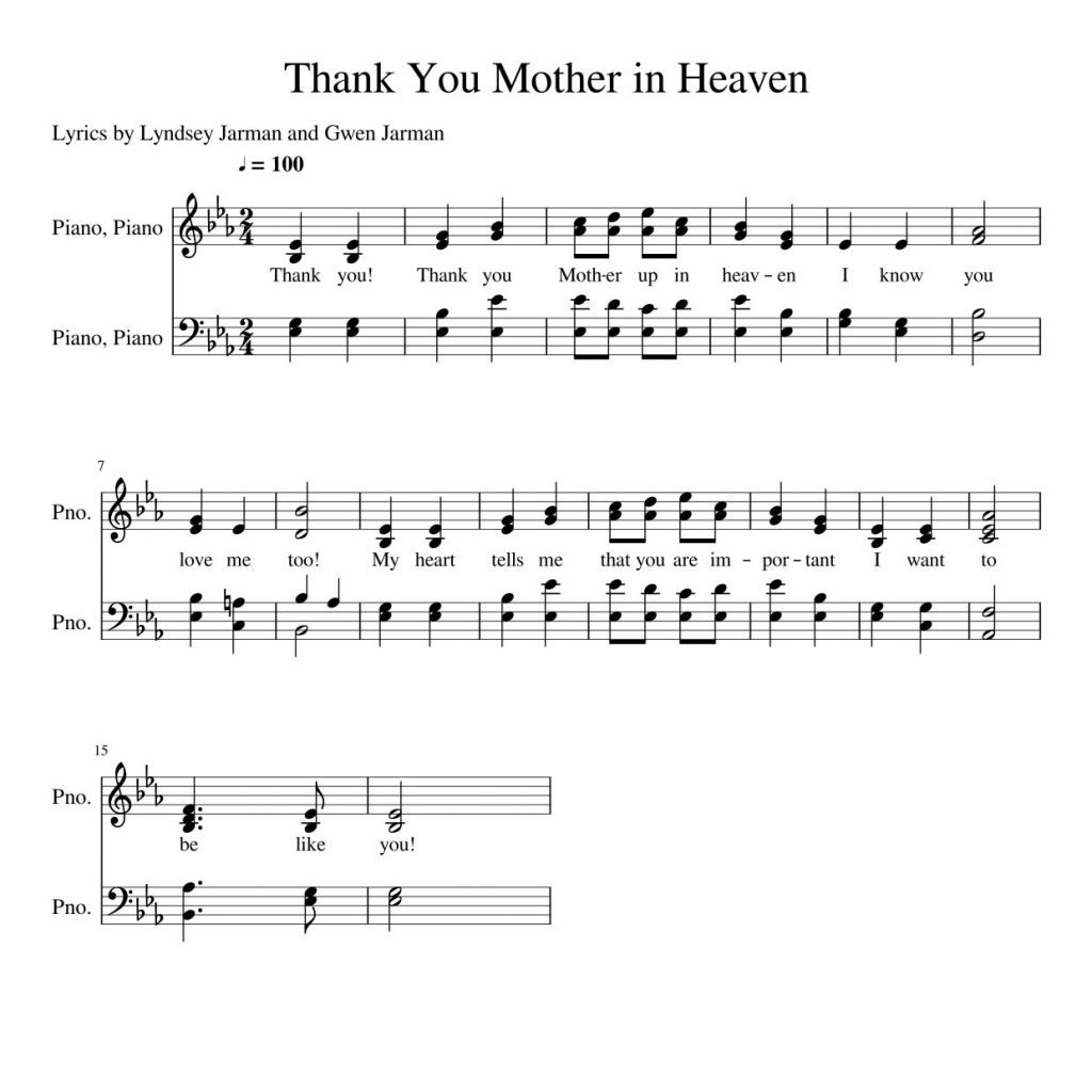 Sheet music for "Thank You Mother in Heaven"