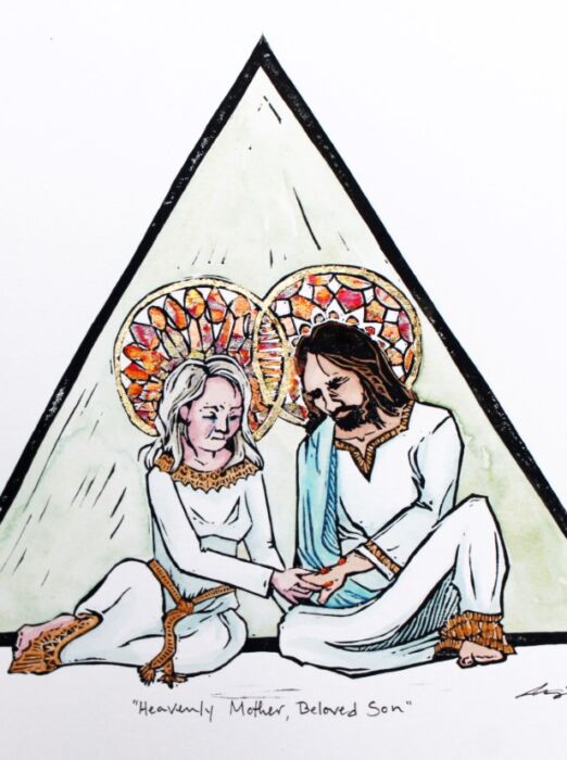 Heavenly Mother and Jesus Christ sitting in front of a triangle
