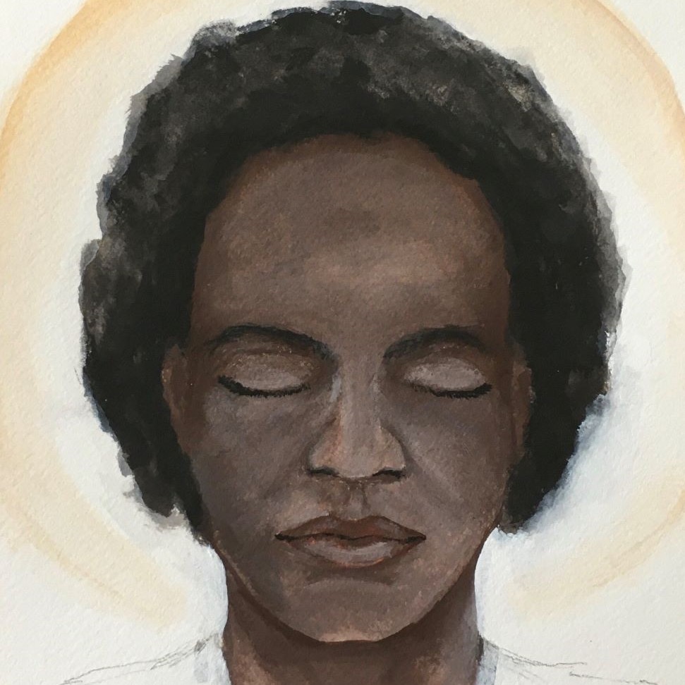 Black Heavenly Mother with halo and closed eyes